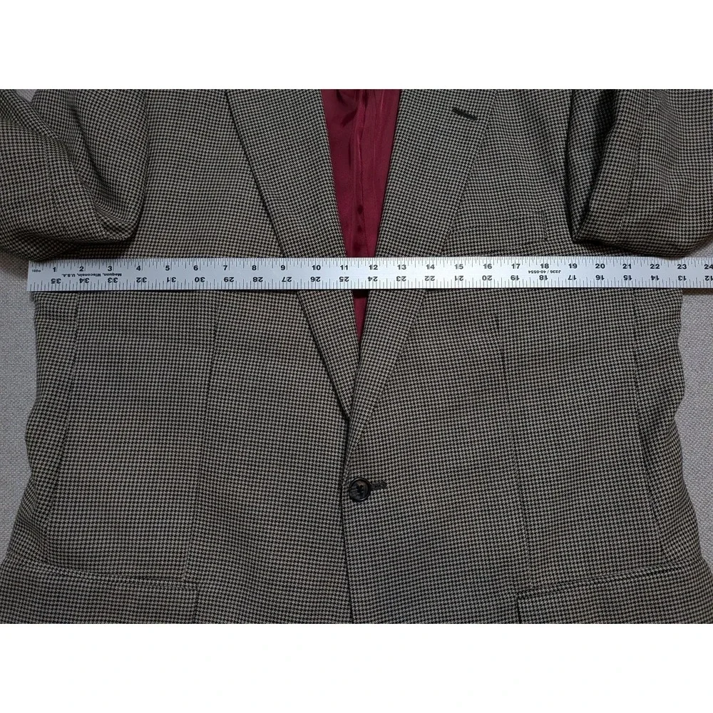 Alan Flusser Men's Blazer 44L Worsted Wool Brown Houndstooth Suit Jacket Coat